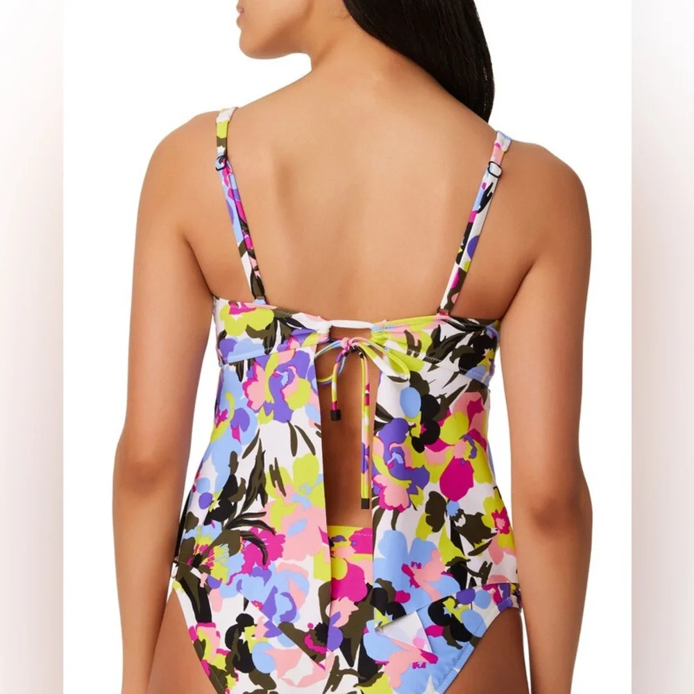 NWT Bar III White Pink Paradise Garden Floral Swim Beach Tankini Top Large‎ (A2)